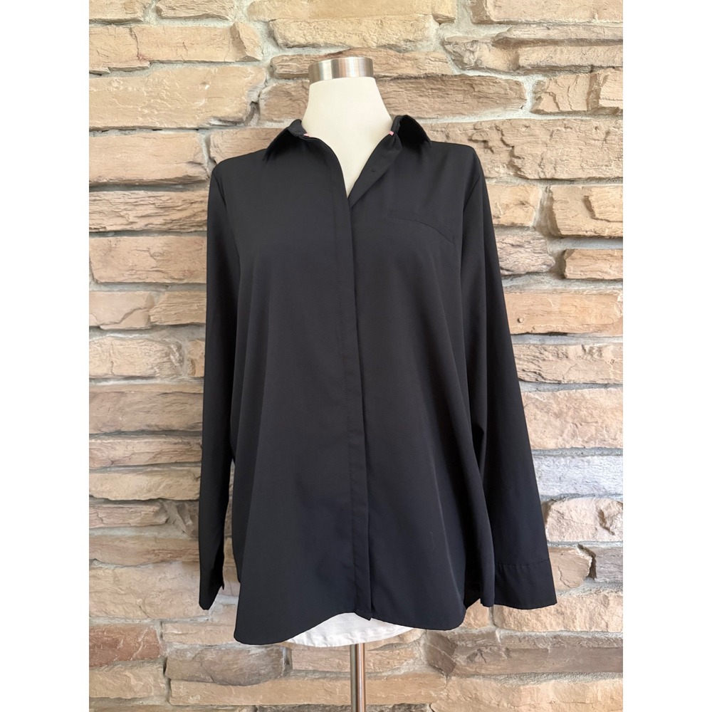 Modern Ambition Black Technical Button Down Shirt Womens L Long Sleeve Blouse